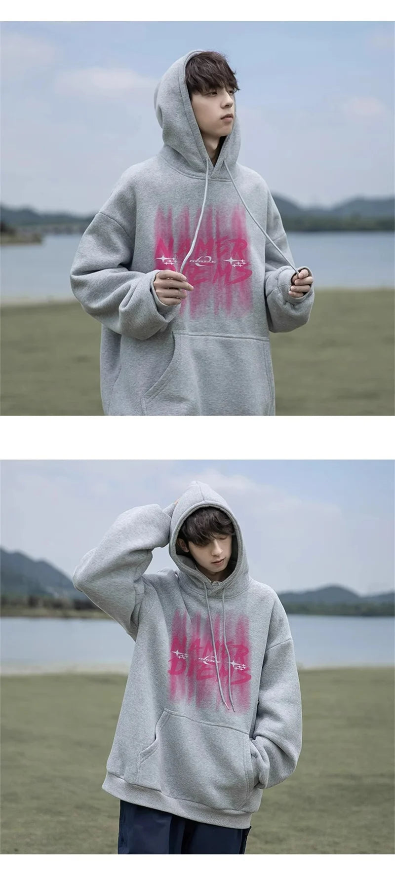 2024 New Graffiti Letter Print Hooded Fleece Sweatshirt For Men Loose Fit Hip Hop Fashion Pullover Hoodies Y2K Streetwear Hoodie Street King Limited