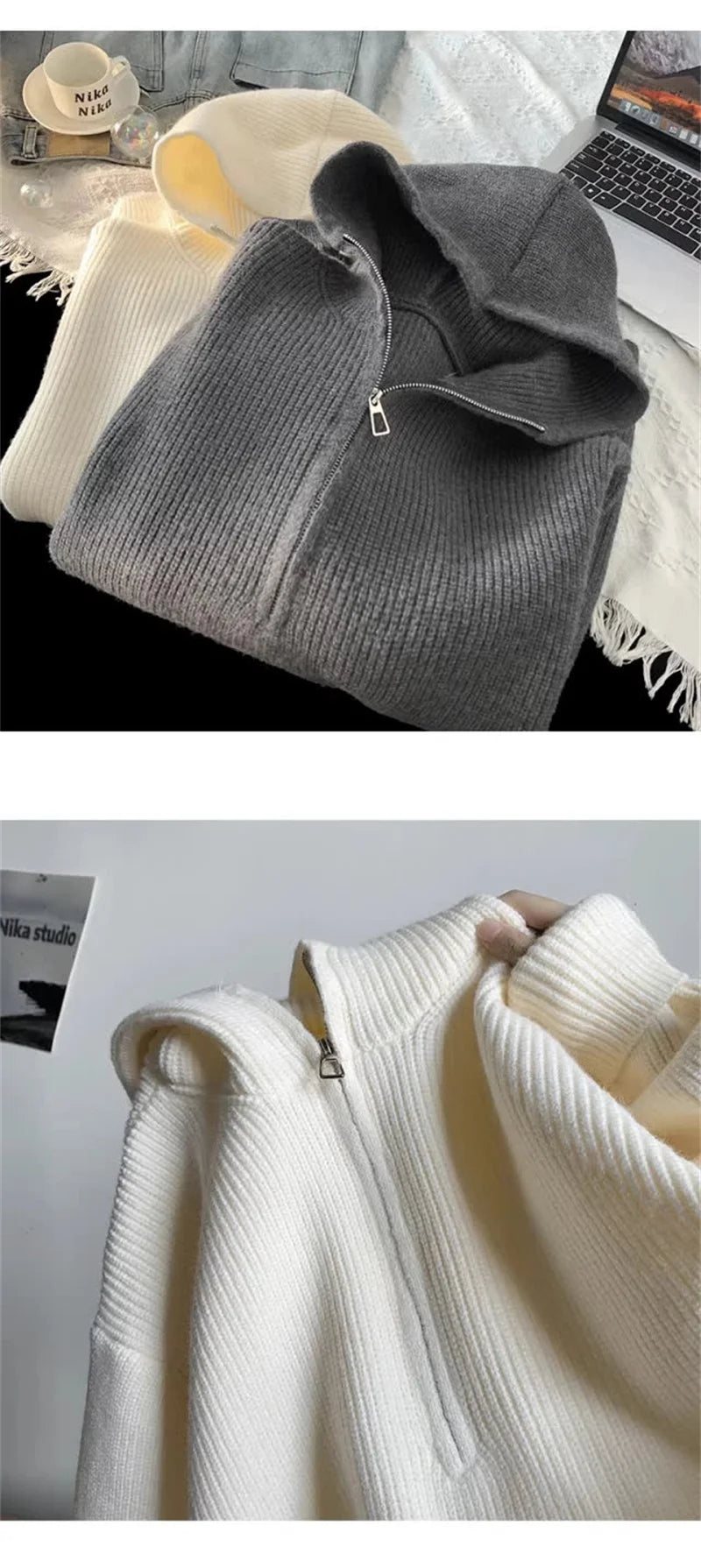 New Half Zipper sweater Knitted Sweater For Men Y2K Vintage Long Sleeve