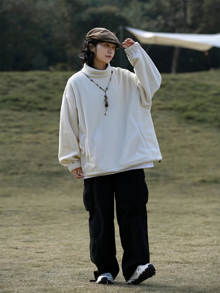 Men Women Winter Fleece Sweatshirt Korean Style Half High Collar Streetwear Oversized Couple Solid Color Autumn Warm Pullovers Street King Limited