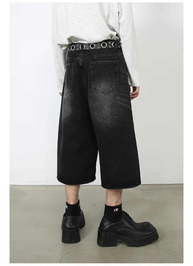 men summer streetwear fashion loose casual wide leg denim calf length jeans pants male vintage jeans baggy hosen pants unique jeans style 1479