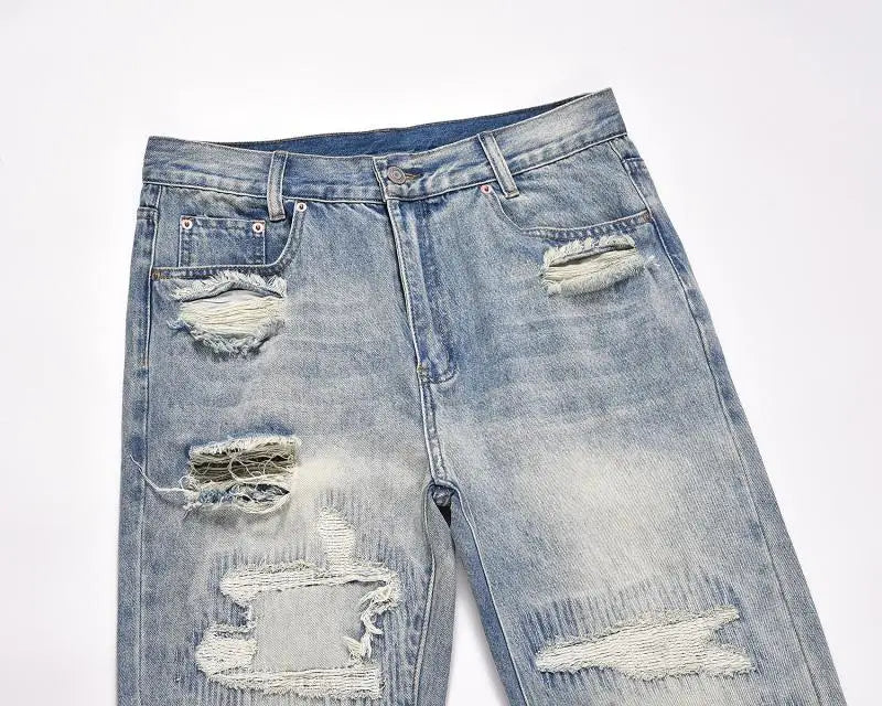 mens high street denim jean pants new casual blue slim ripped holes straight zipper jeans trousers hip hop streetwear joggers unique joggers style 5240