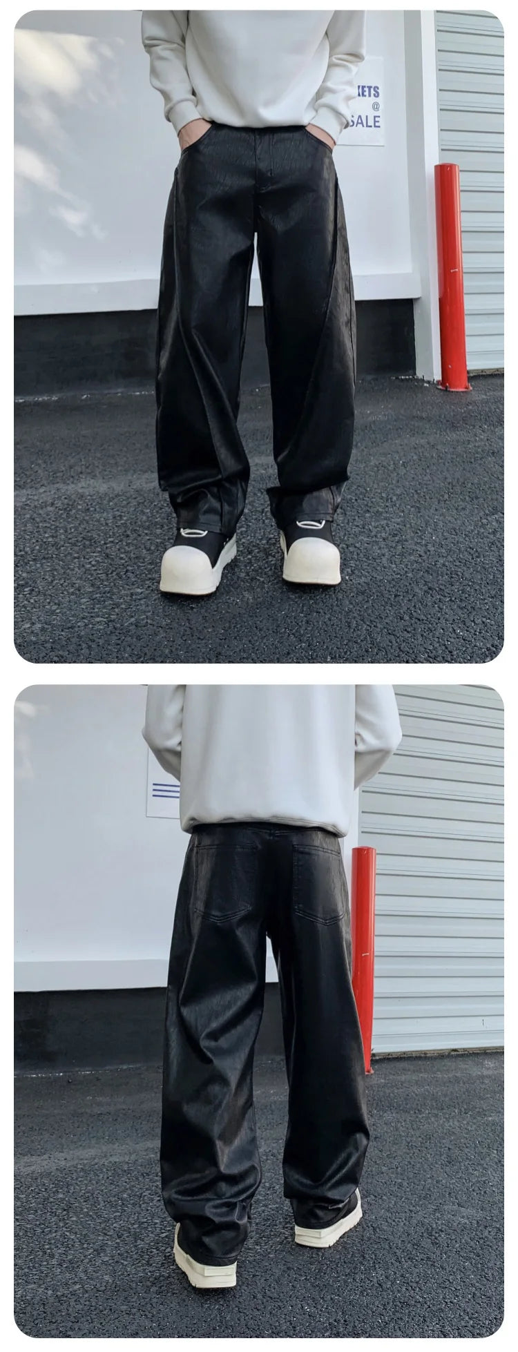 men streetwear fashion hip hop loose casual straight leather motorcycle pant man y2k trousers pants stage clothing unique default style 2293