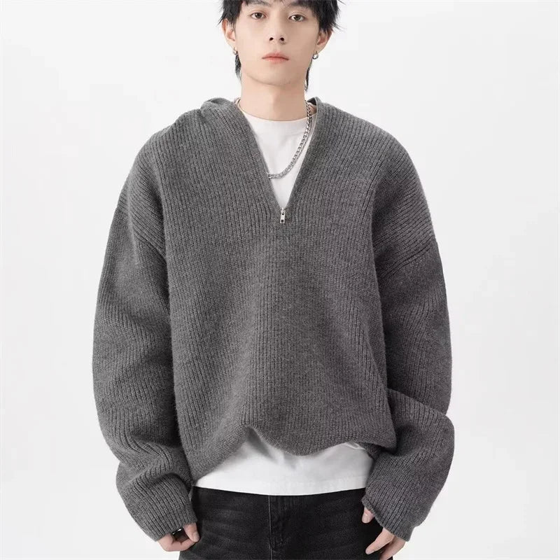 New Half Zipper sweater Knitted Sweater For Men Y2K Vintage Long Sleeve