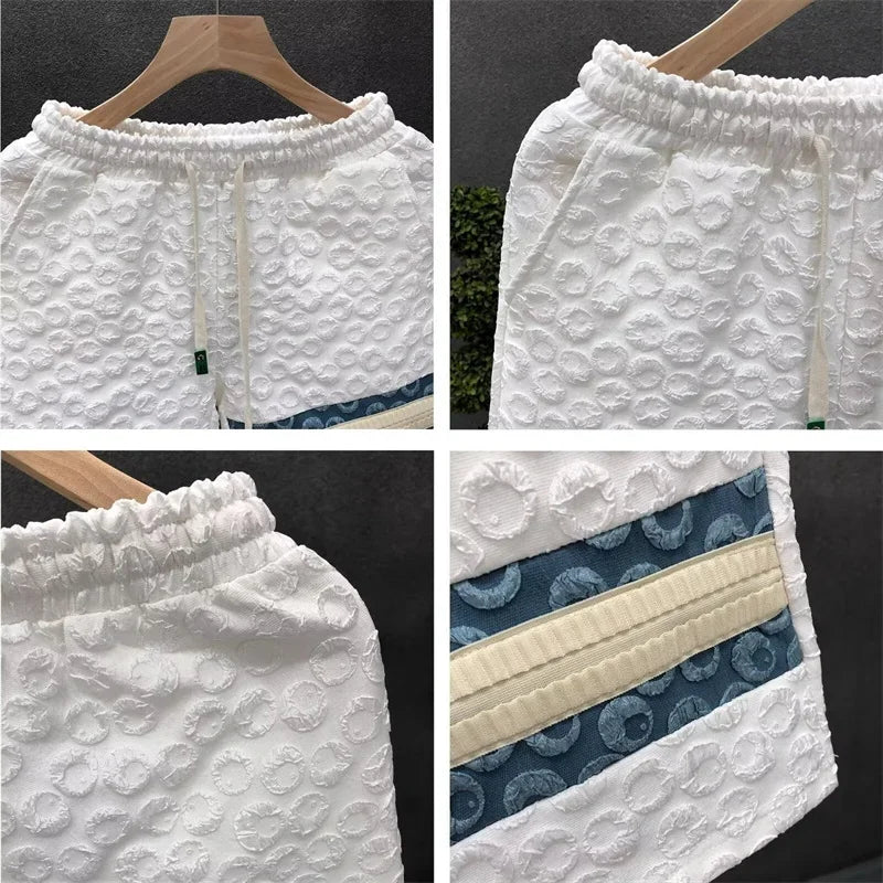 summer foam print shorts men y2k streetwear pleated baggy bermudas para hombre hip hop fashion vintage casual short pants summer street shorts