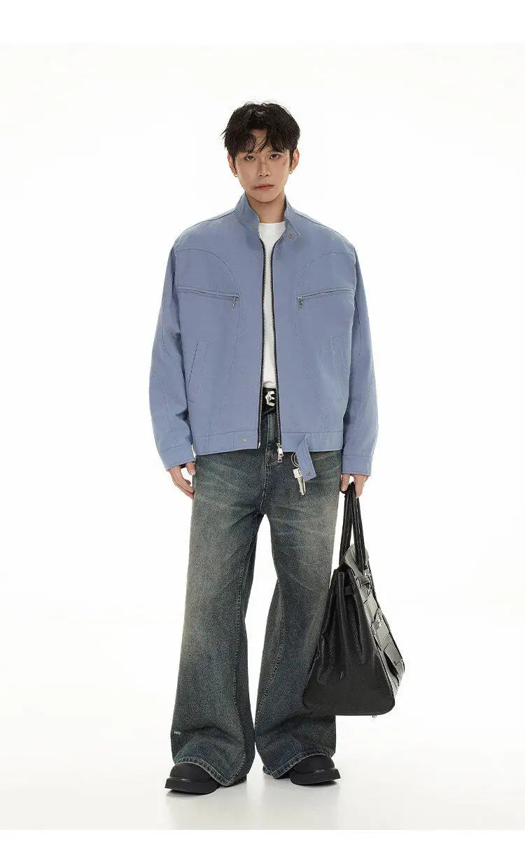spring autumn fashion motorcycle jacket men stand collar loose casual korean streetwear vintage cargo jackets coat outerwear unique cargo style 221