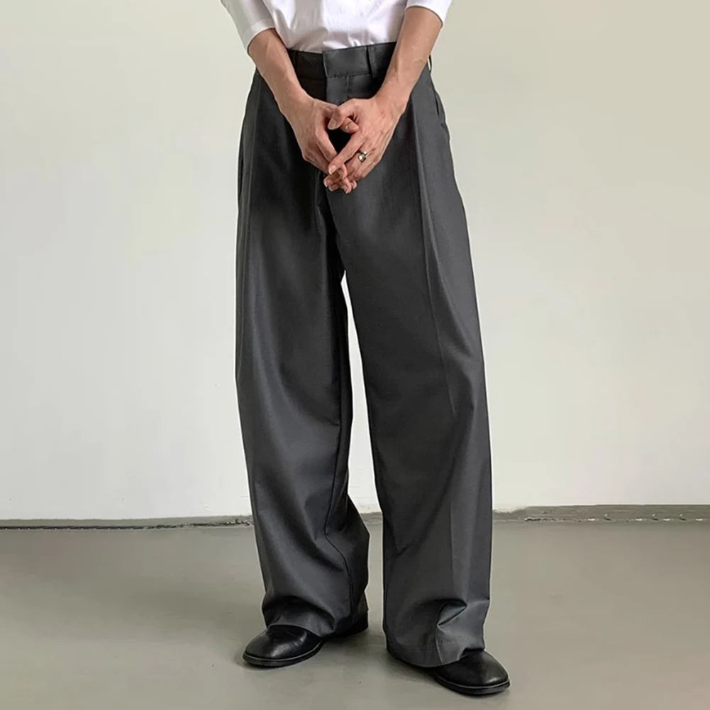 mens straight tube ice silk pants casual slacks youth thin wide leg pants business summer pants soft vintage trousers unique default style 988