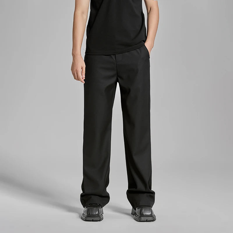 extended length edition men streetwear fashion hip hop vibe straight black pant casual business suit long pants trousers relaxed fit trousers