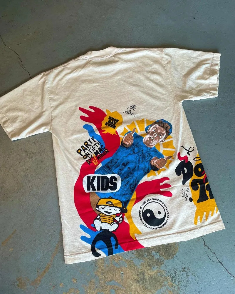 Summer American New Trend Portrait Lettering Print Round Neck T-shirt Men Y2k Harajuku Goth Fashion Casual Loose Shirt Street King Limited