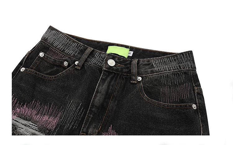 harajuku irregular scratched ripped holes denim jeans men zipper jeans hip hop streetwear new casual straight joggers jean pants unique joggers style 2948