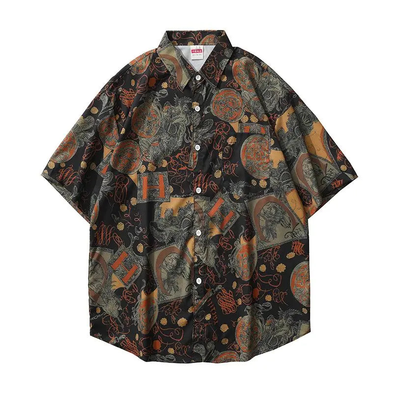 Summer Short sleeved Piaoshuai Flower Shirt for Men and Women Travel Trend Couple Hip Hop Hawaiian Beach Leisure Short sleeved Street King Limited