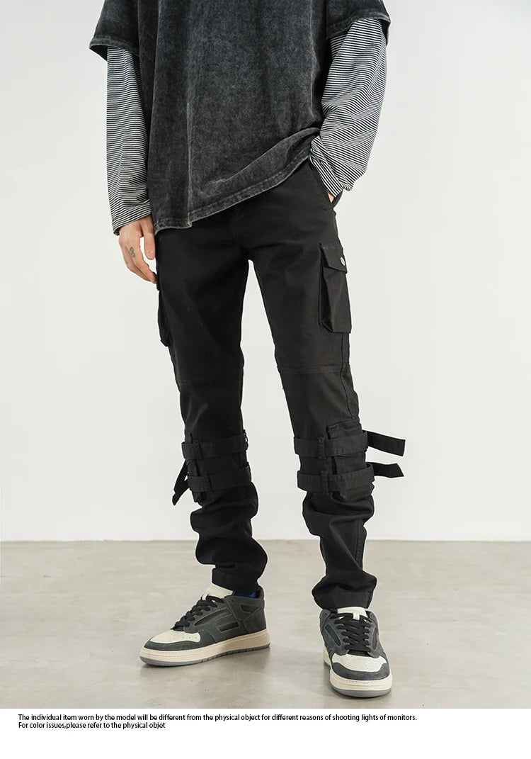 mens high street jeans casual hip hop military cargo pockets trousers new fashion slim fit zipper skinny denim pants joggers unique joggers style 1691