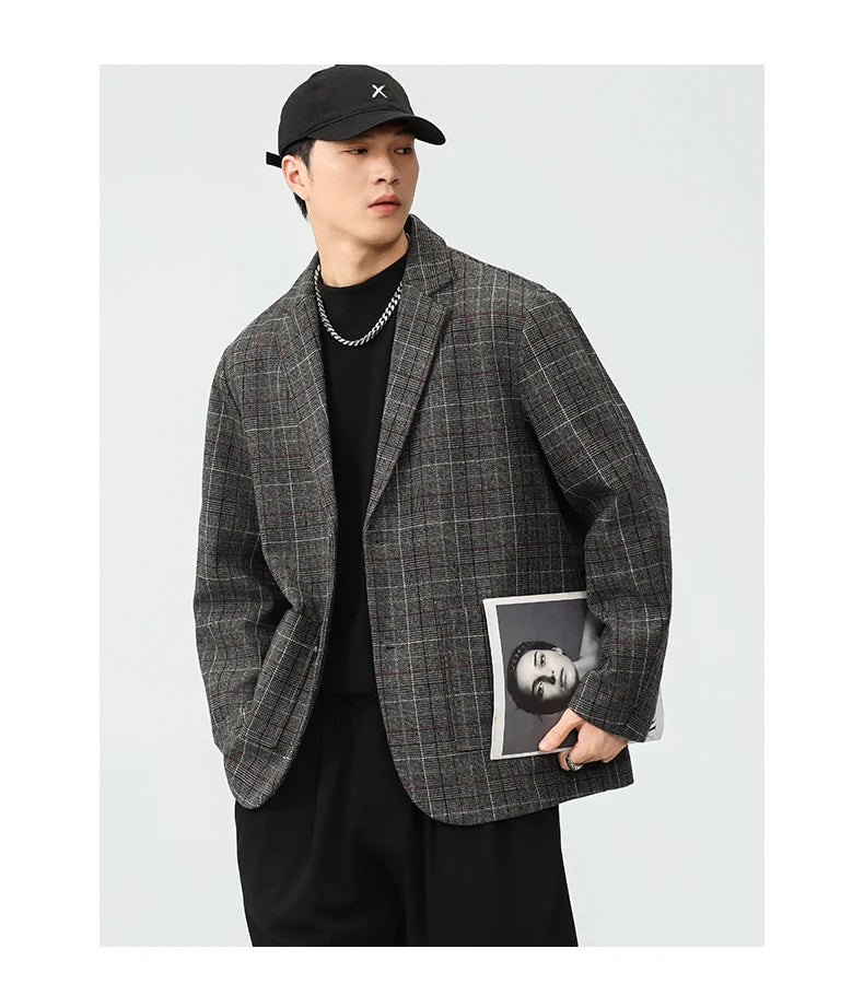 men autumn winter retro casual plus size thick plaid blazer jacket commuter man business streetwear fashion suit coat outerwear unique default style 1374