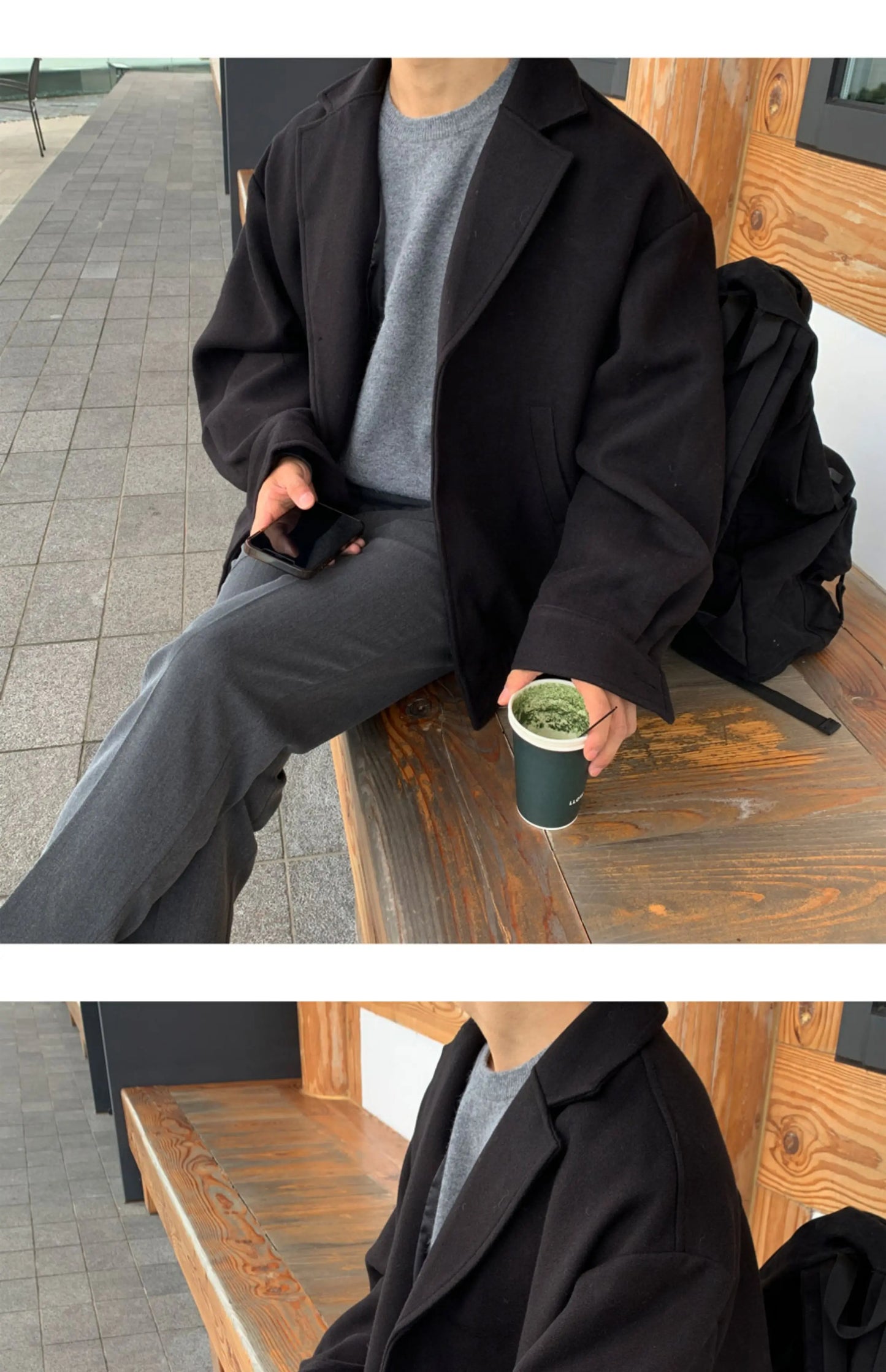 2024 loose casual mens solid color jacket fashion daily commuting windproof short woolen coat thickened warm unique shorts style 322