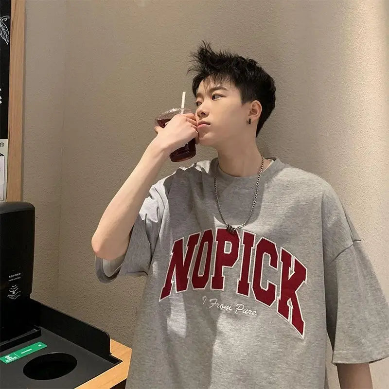 Summer new style boy handsome short-sleeved thin Hong Kong style half-sleeved pure cotton loose Korean style heavy trend T-shirt Street King Limited