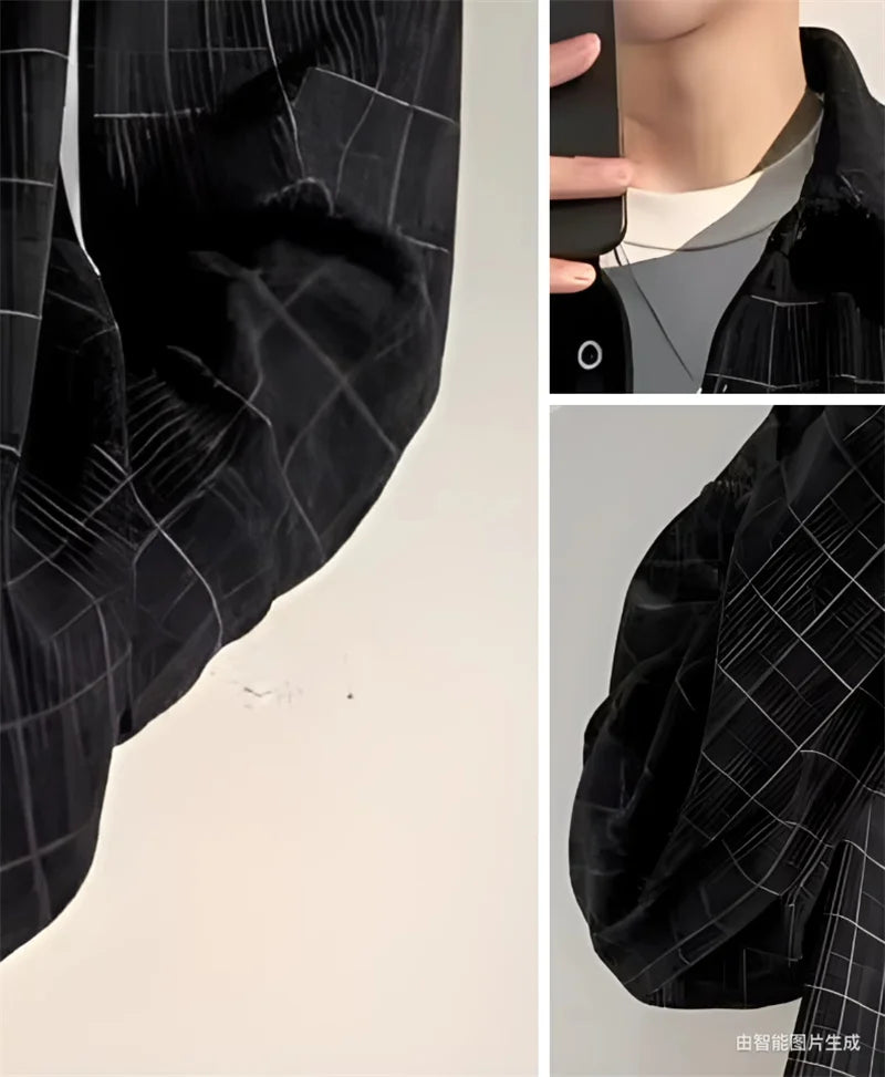 Streetwear Autumn Long Sleeve Corduroy Plaid Shirt Mens High Street Retro Casual Autumn Long Sleeve Corduroy Plaid Shirt Mens High Street Retro Casual Social Blouses Korean Fashion Loose Y2K Tee Shirts Fashion Sweater Jacket With Graphic Design For Men