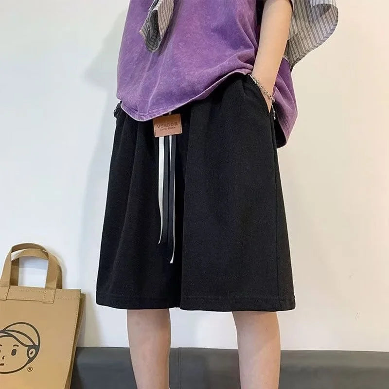 summer y2k shorts for men casual gym basketball baggy short sweatpants appliques drawstring solid color bermuda masculina unique joggers style 3770