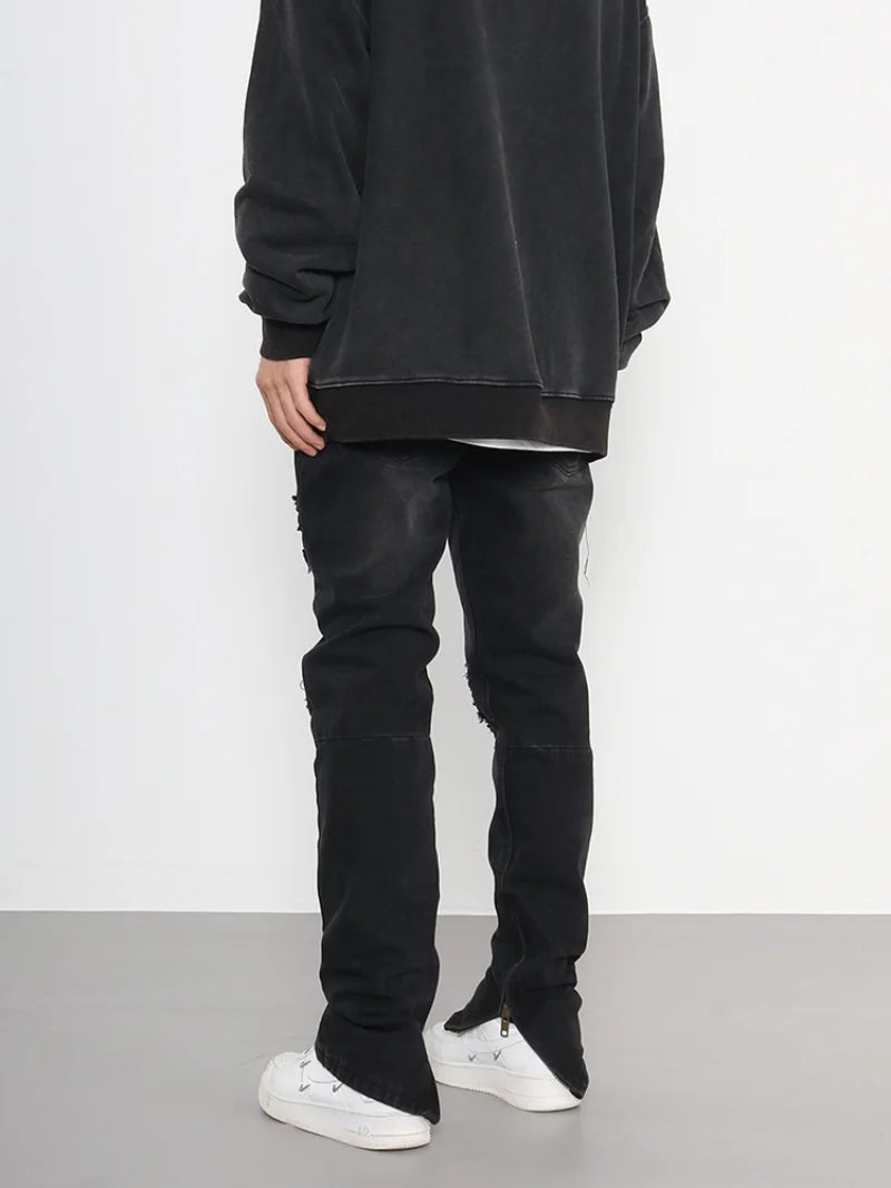 knee ripped patchwork jeans for men hip hop skinny biker taped jean trouser slim fit black denim pants fashion streetwear jogger urban active pants