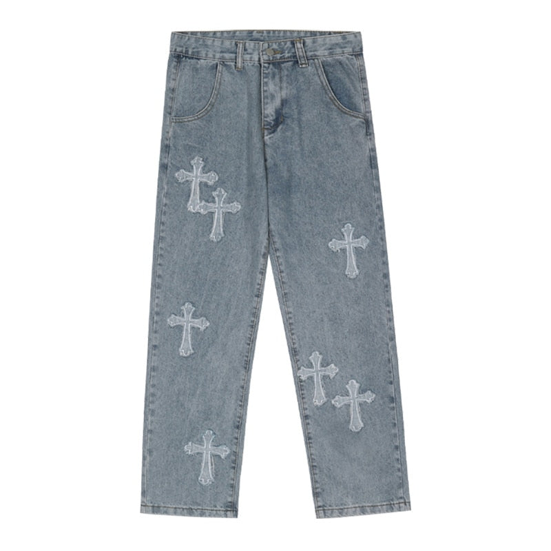 "Hearts" Streetwear Hip Hop Unisex Denim Pants Daulet Apparel