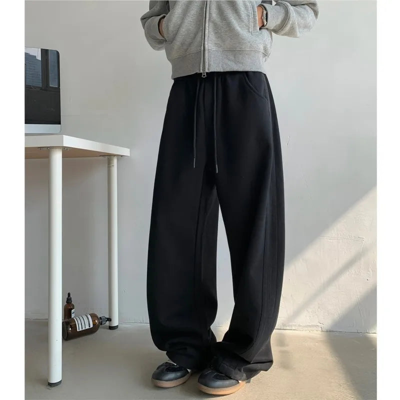 winter new mens tie dye fleece casual pants side striped wide leg straight sweatpants neutral high quality long baggy trousers unique joggers style 862