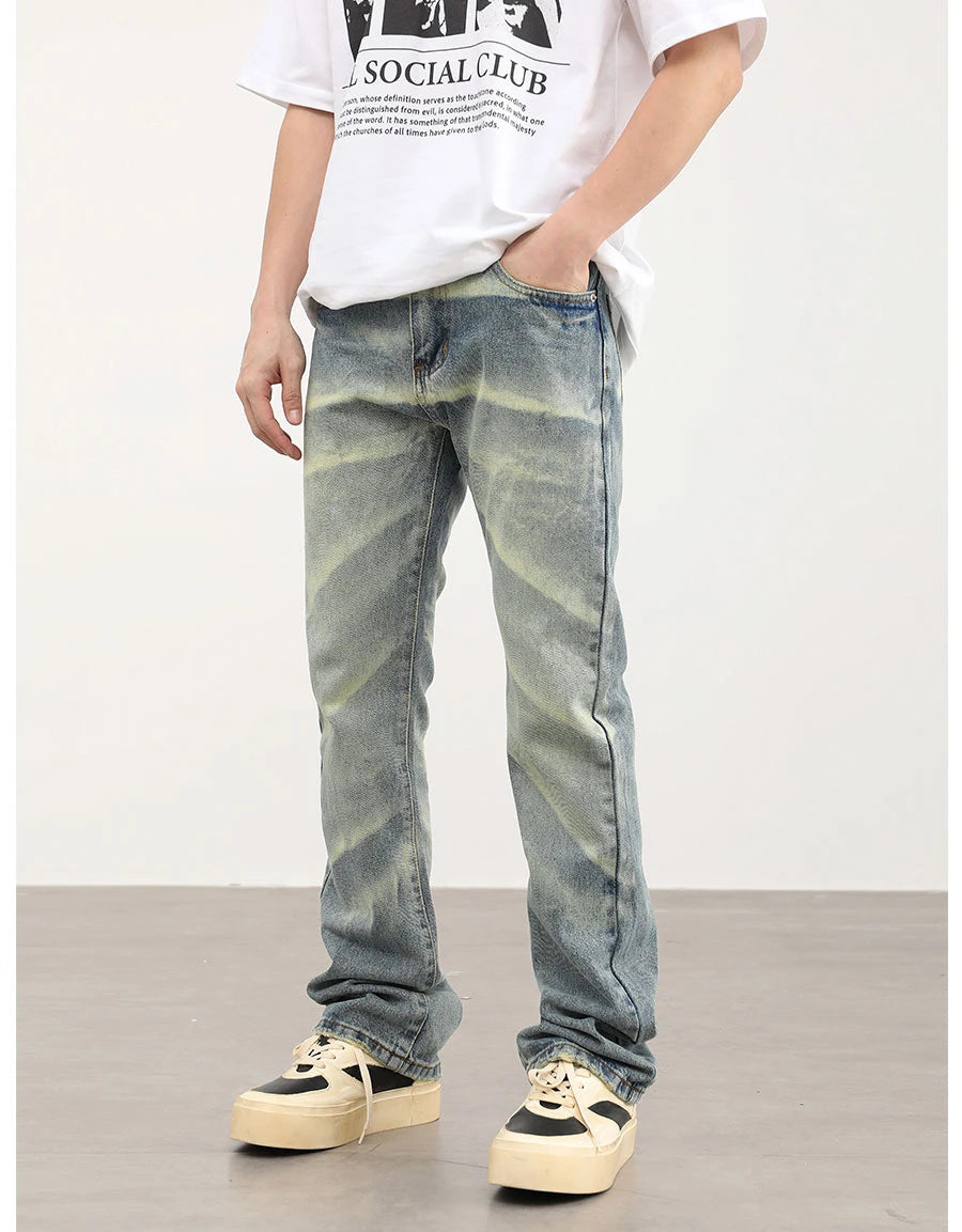 retro striped washed denim jeans flare pants unisex hip hop fashion streetwear harajuku loose straight y2k mens jeans joggers unique joggers style 3378
