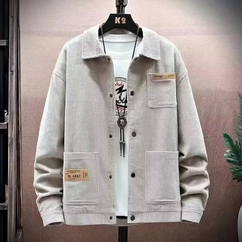 Streetwear Spring Appliques Long Sleeve Corduroy Shirts For Men Button Patchwork 2025 Spring Appliques Long Sleeve Corduroy Shirts For Men Button Patchwork Turn Down Collar Cargo Shirt Korean Fashion Jackets Fashion Sweater Jacket With Graphic Design For Men