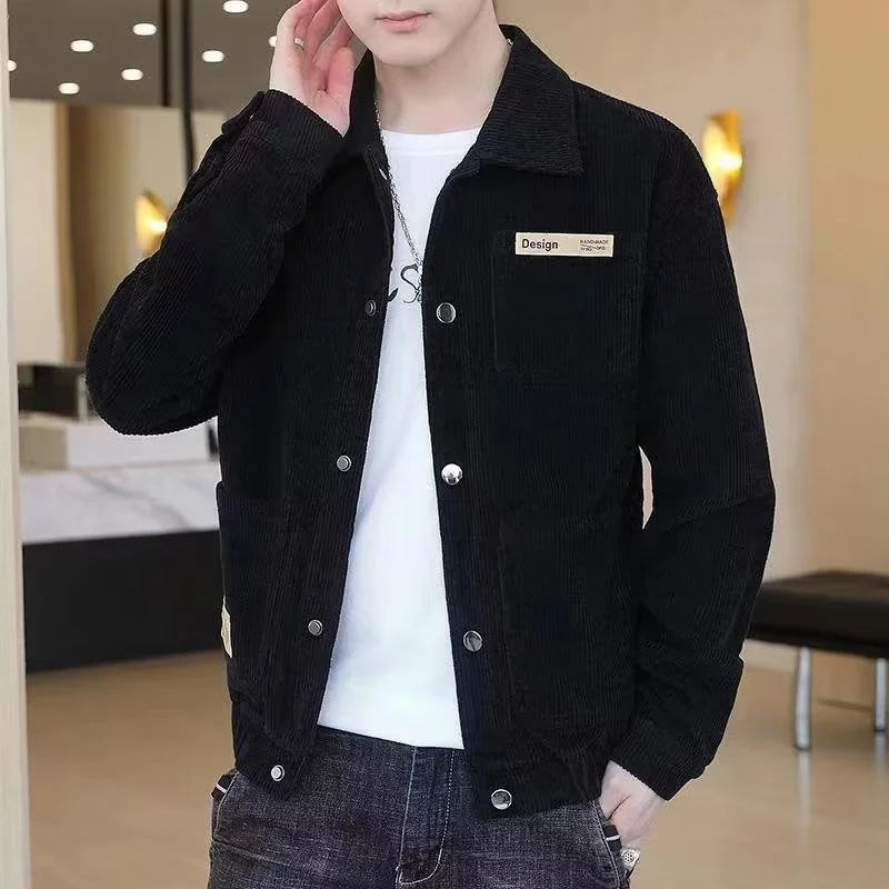 Streetwear Spring Appliques Long Sleeve Corduroy Shirts For Men Button Patchwork 2025 Spring Appliques Long Sleeve Corduroy Shirts For Men Button Patchwork Turn Down Collar Cargo Shirt Korean Fashion Jackets Fashion Sweater Jacket With Graphic Design For Men