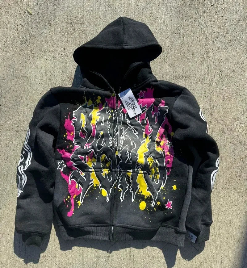 Fashion Trendy Color Letter Printed Oversize Hoodie Men's Y2K Spring and Autumn Retro Loose Pullover Sweatshirt Women's Street King Limited