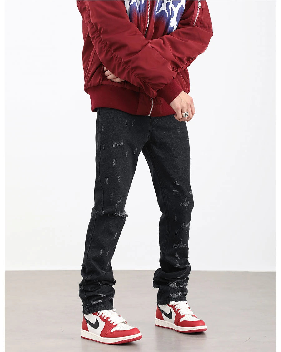 harajuku scratched ripped holes denim jeans mens zipper jeans hip hop fashion streetwear new casual straight joggers jean pants unique joggers style 1639