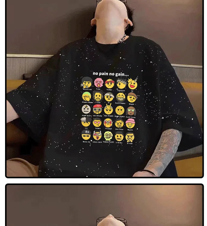 Summer cotton loose round neck starry sky short sleeved men and women American street trend personalized printed T-shirt top Street King Limited