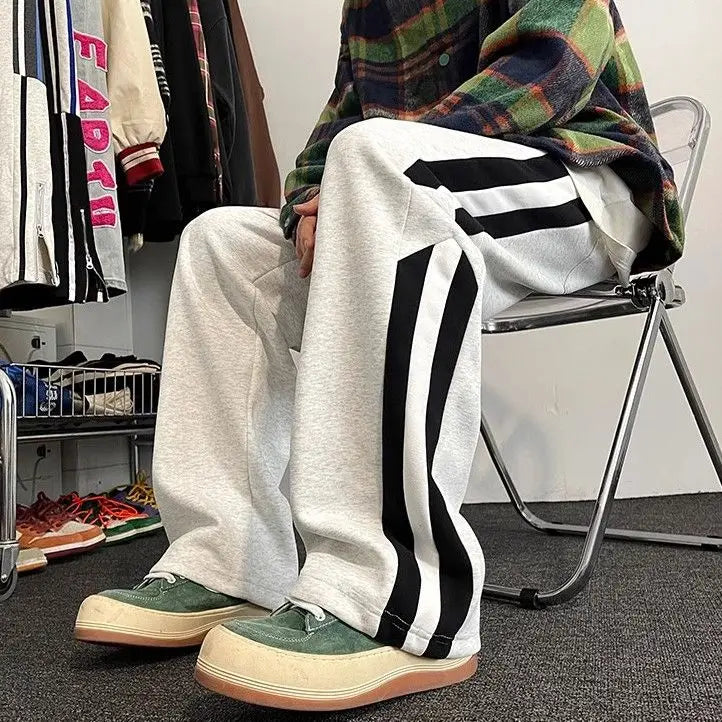 Summer Korean style spliced side striped sports trousers Fashion American loose y2k versatile retro street straight casual pants Street King Limited
