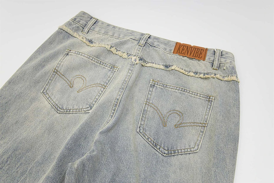 vintage ripped patchwork baggy jeans mens streetwear hip hop loose blue jeans trousers y2k distressed straight denim pants man unique jeans style 4222