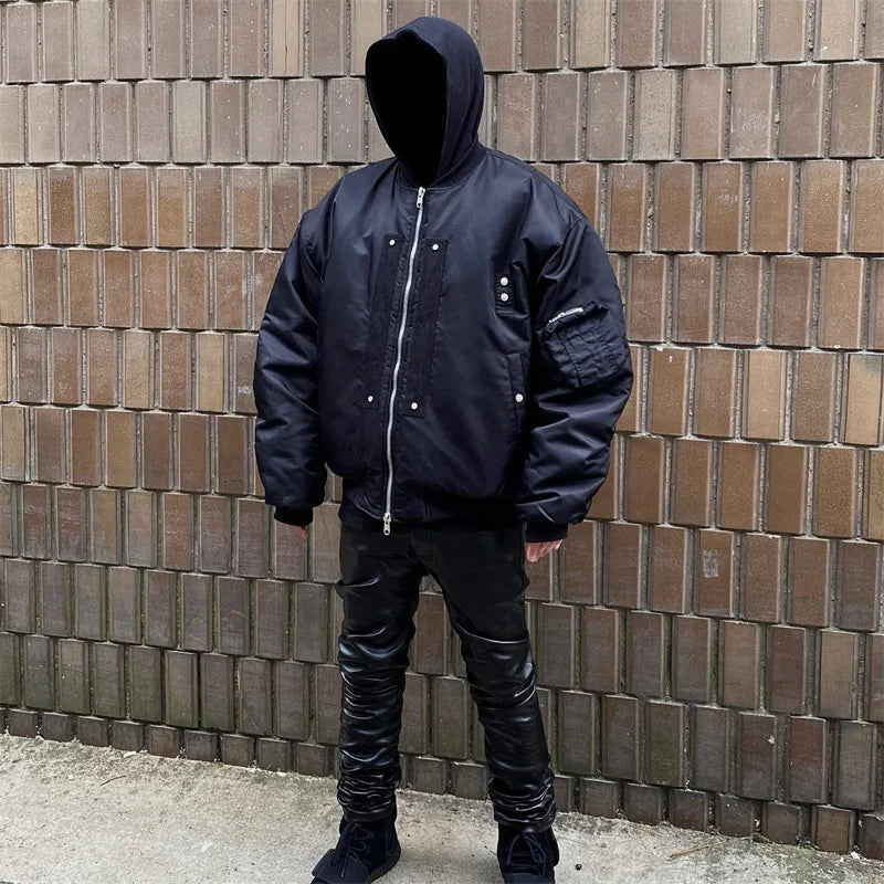 undermycar 2023 new high street fashion brand high quality multi pocket flight jacket cotton coat black menswear bottoms