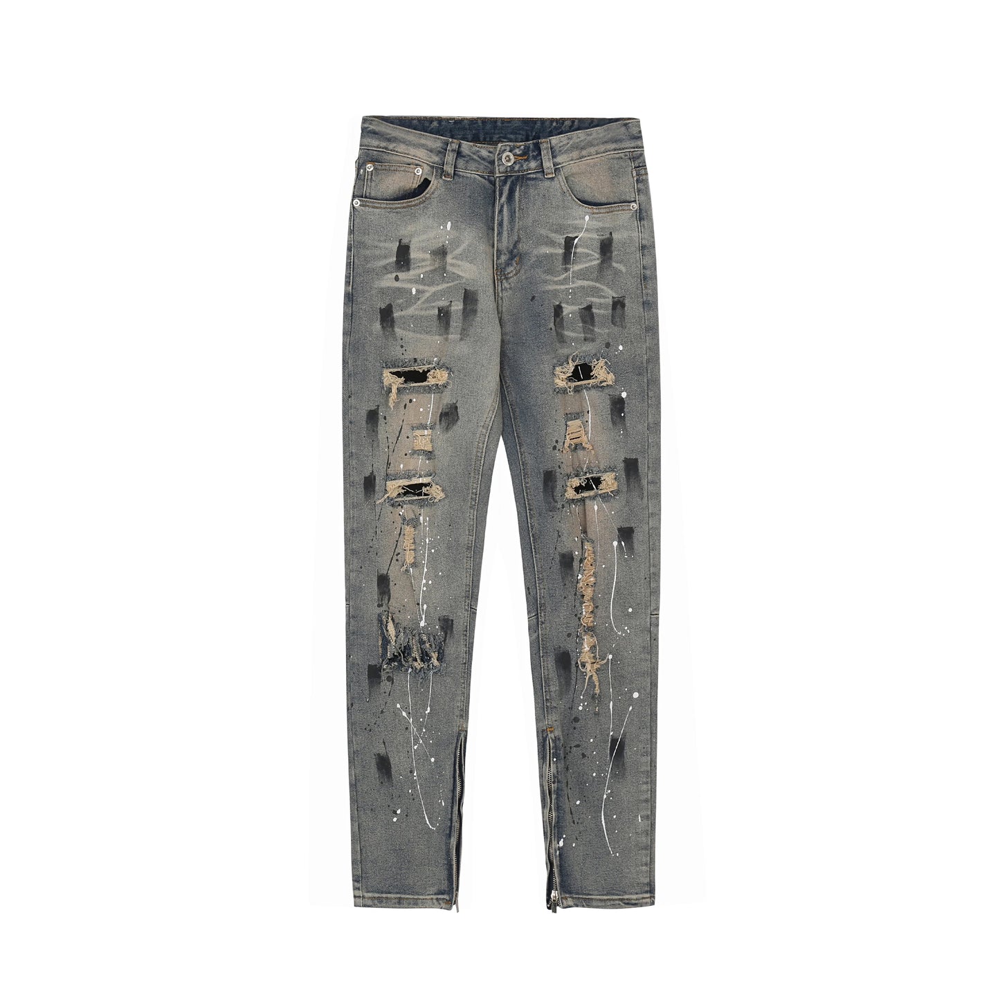 bottom zipper destroyed jeans skinny jeans ripped slim men biker jeans fashion graffiti printed streetwear hip hop pants joggers unique joggers style 5132