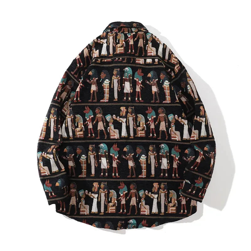 Streetwear Gonthwid Harajuku Streetwear Shirts Coats Vintage Egyptian Stripe Shir Gonthwid Harajuku Streetwear Shirts Coats Vintage Egyptian Stripe Shirt Jackets Hip Hop Fashion Blouse Loose Casual Button Top Fashion Sweater Jacket With Graphic Design For Men