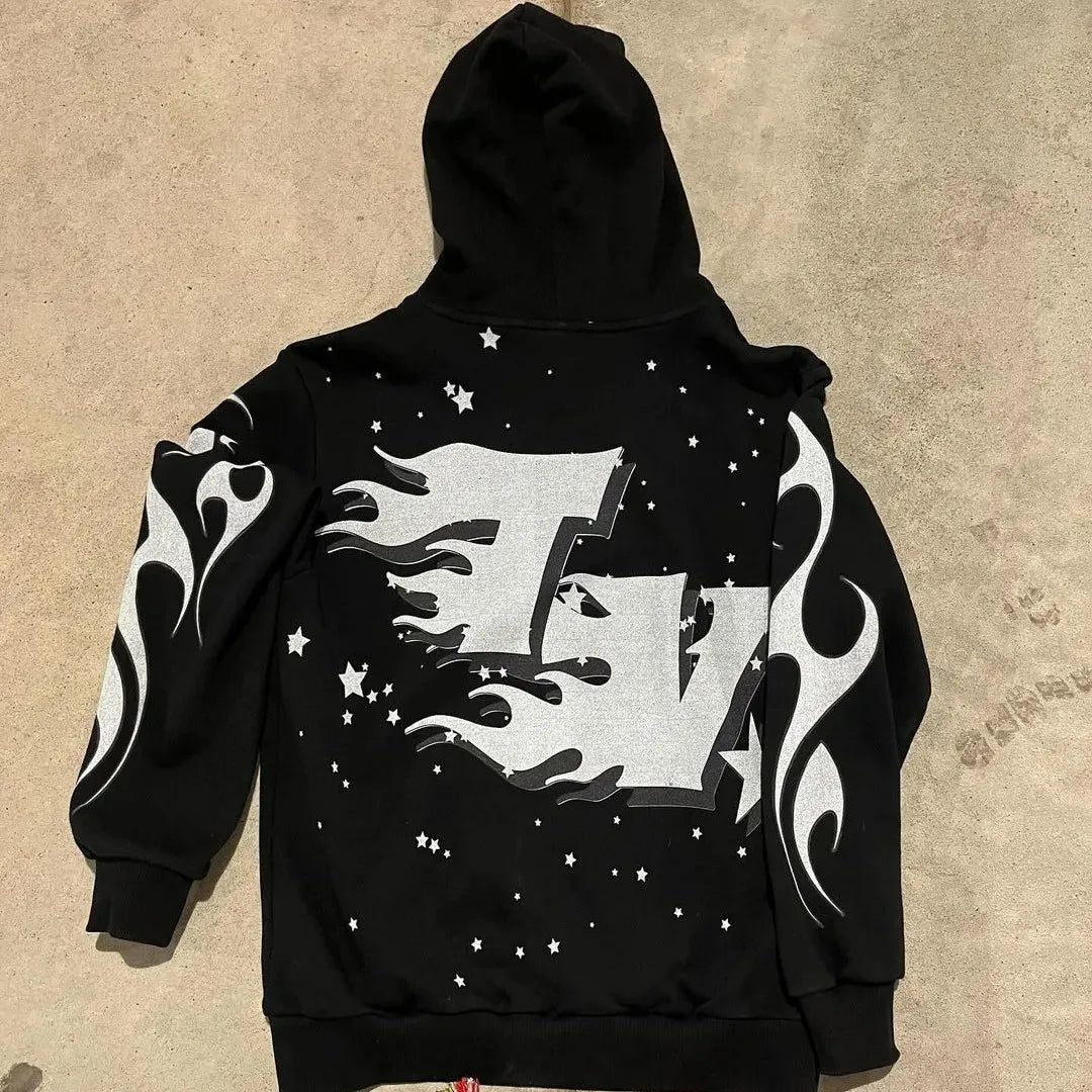 Y2K women's clothing hoodies set Sweater long sleeved pullover top vintage oversize streetwear Gothic dark print pattern 2024 Street King Limited