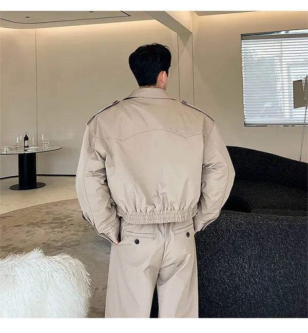 men 2 pieces sets quilted short cargo jacket pant autumn winter korean streetwear casual thicken bomber coat trousers suits unique cargo style 2647