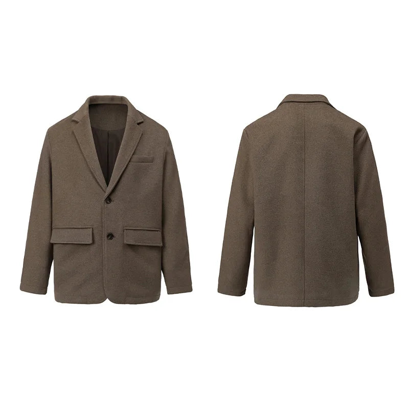 autumn winter men business casual fashion retro woolen thick blazer jacket korean streetwear plus size suit coat outerwear relaxed fit trousers