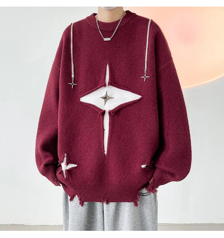 Gothic Men's Sweater Hip Hop Streetwear Long Sleeved Round Neck Tops Oversized Autumn New Knitwear Sweaters Jumpers Street King Limited