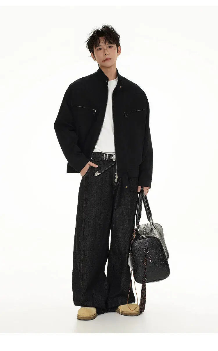 spring autumn fashion motorcycle jacket men stand collar loose casual korean streetwear vintage cargo jackets coat outerwear unique cargo style 203