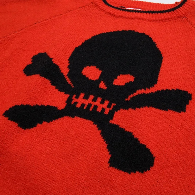 Hip Hop Knitted Sweater Mens Autumn Winter O-neck Skulls Pullover Streetwear Casual Warm Loose Sweaters Unisex Jumpers Knitwear Street King Limited
