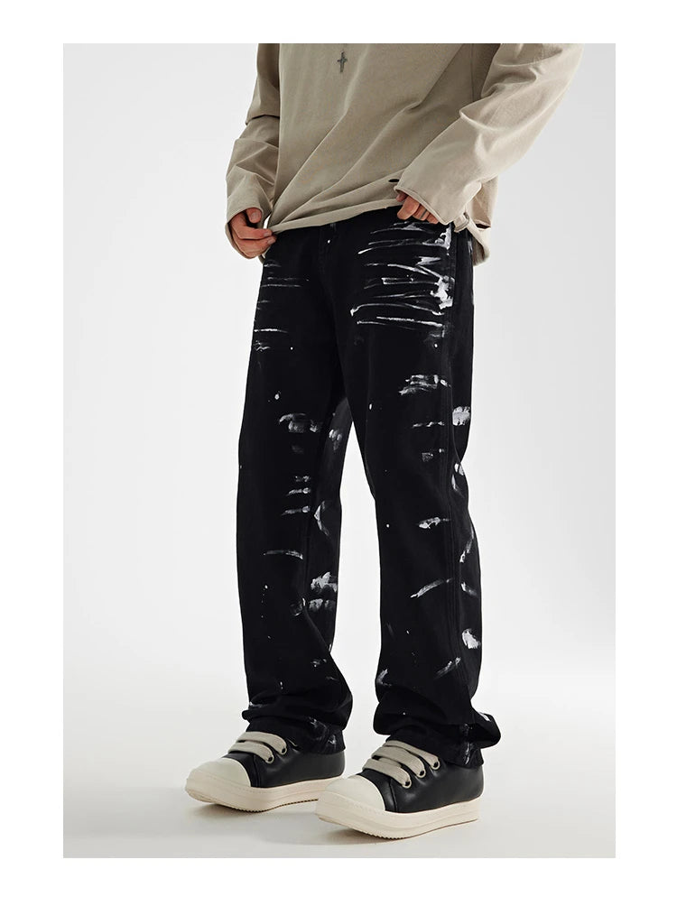 fashion graffiti printed denim jeans mens unisex casual zipper straight jeans streetwear hip hop loose black jean pants joggers unique joggers style 3270