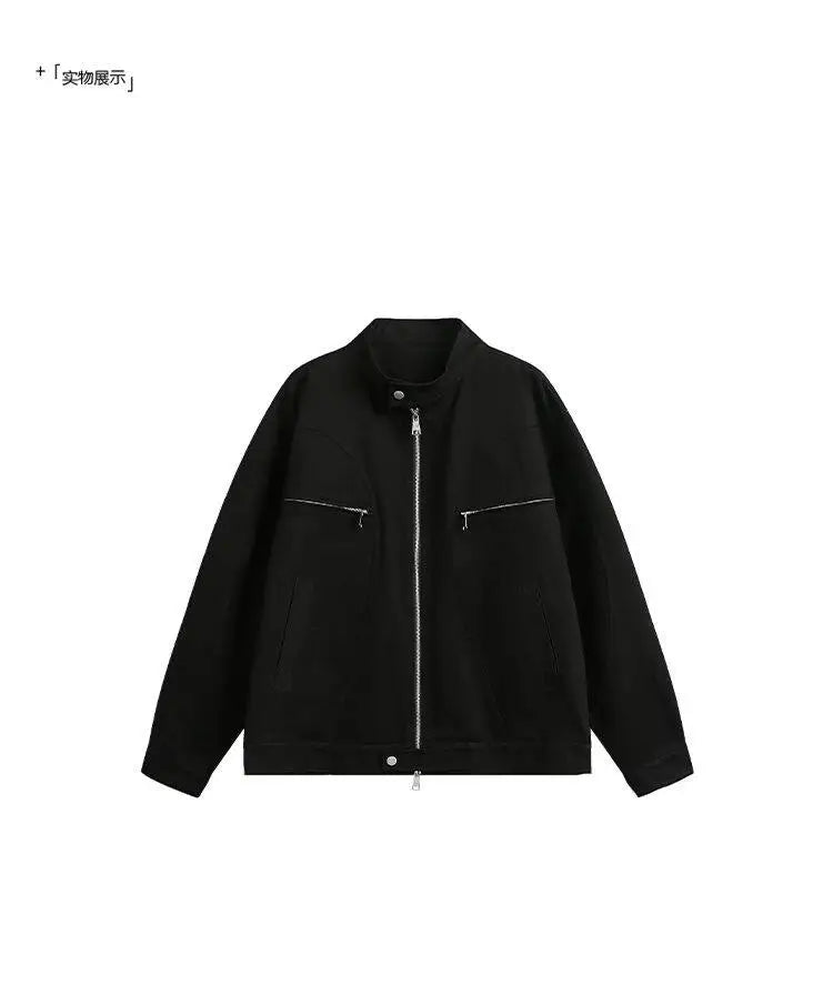 spring autumn fashion motorcycle jacket men stand collar loose casual korean streetwear vintage cargo jackets coat outerwear unique cargo style 223