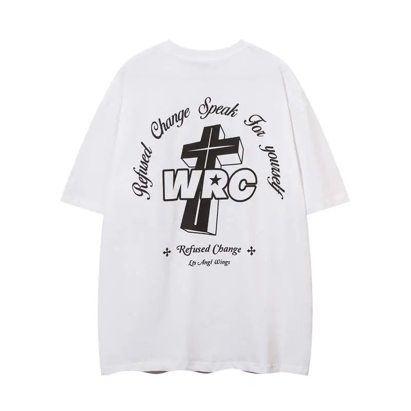 Summer cross printed short-sleeved T-shirt for male and female students loose couple American high street trendy ins couple tops Street King Limited