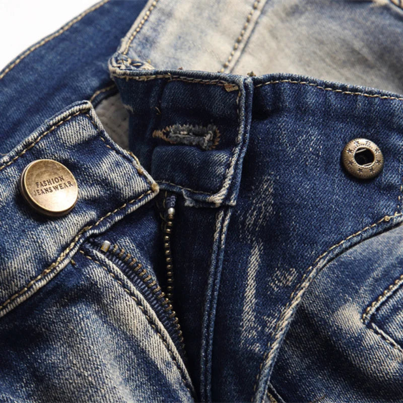 distressed washed pleated denim jean pants new fashion biker jeans streetwear casual slim pants jogger y2k mens skinny joggers unique joggers style 3127