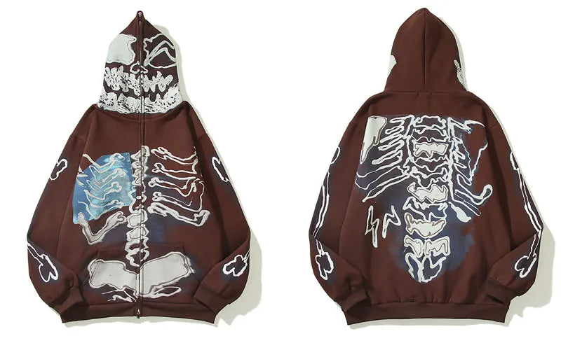Mens Hip Hop Hoodie Jacket Fashion Y2K Skull Printed Full Zip Hooded Fleece Sweashirts Harajuku Casual Punk Streetwear Hoodies Street King Limited