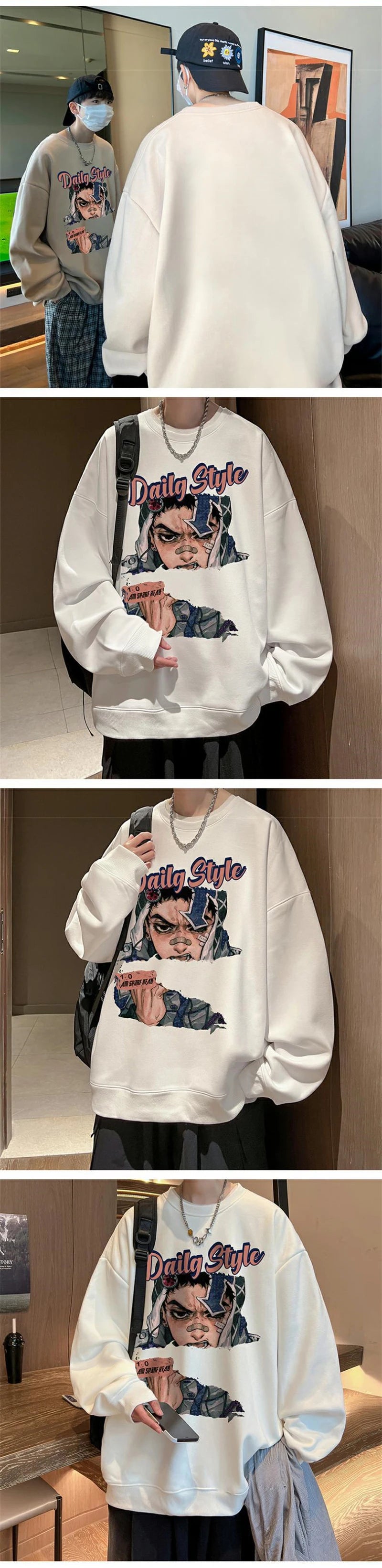 New Anime Boy Printed Men's Crewneck Sweatshirts Autumn Y2K Vintage Fleece Pullover Hoodies Streetwear Hip Hop Hoody Clothes Street King Limited