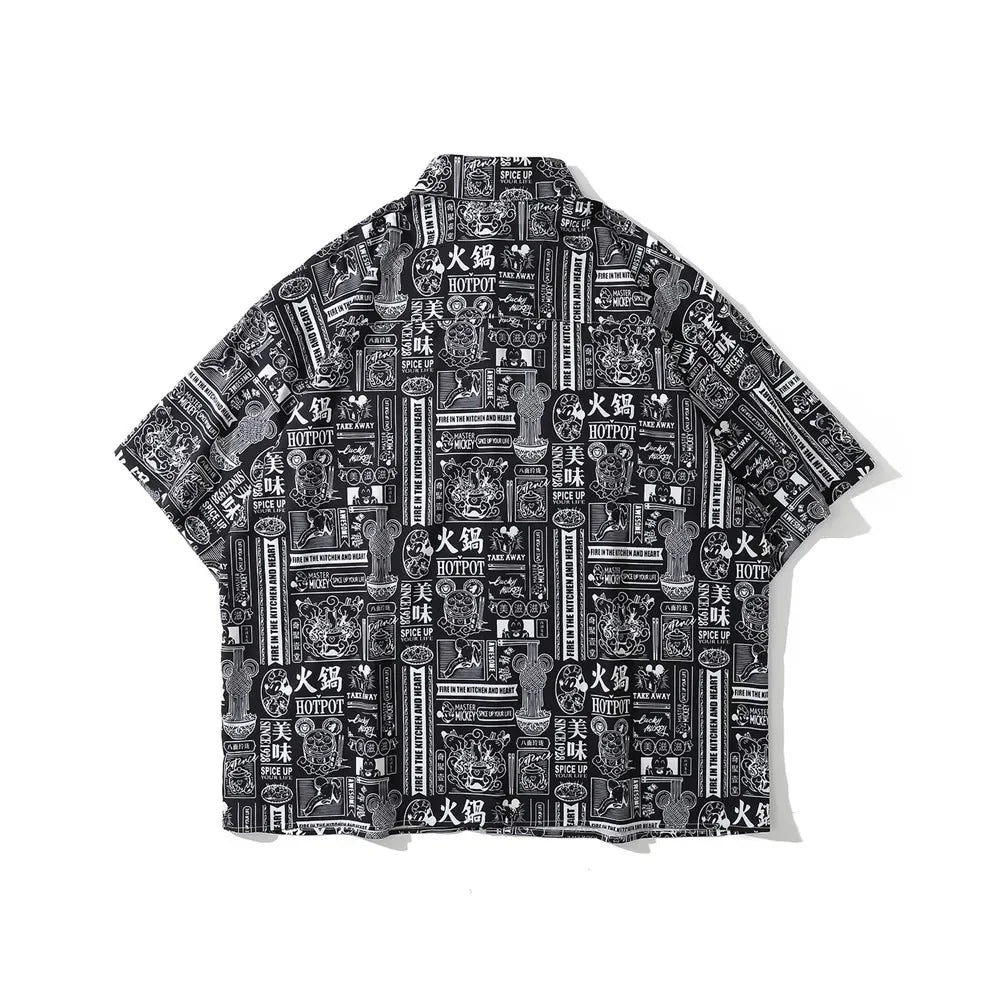 Dark Icon Full Printed Oversized Shirt for Men Summer Loose Men's Shirts Male Top Black Red Street King Limited