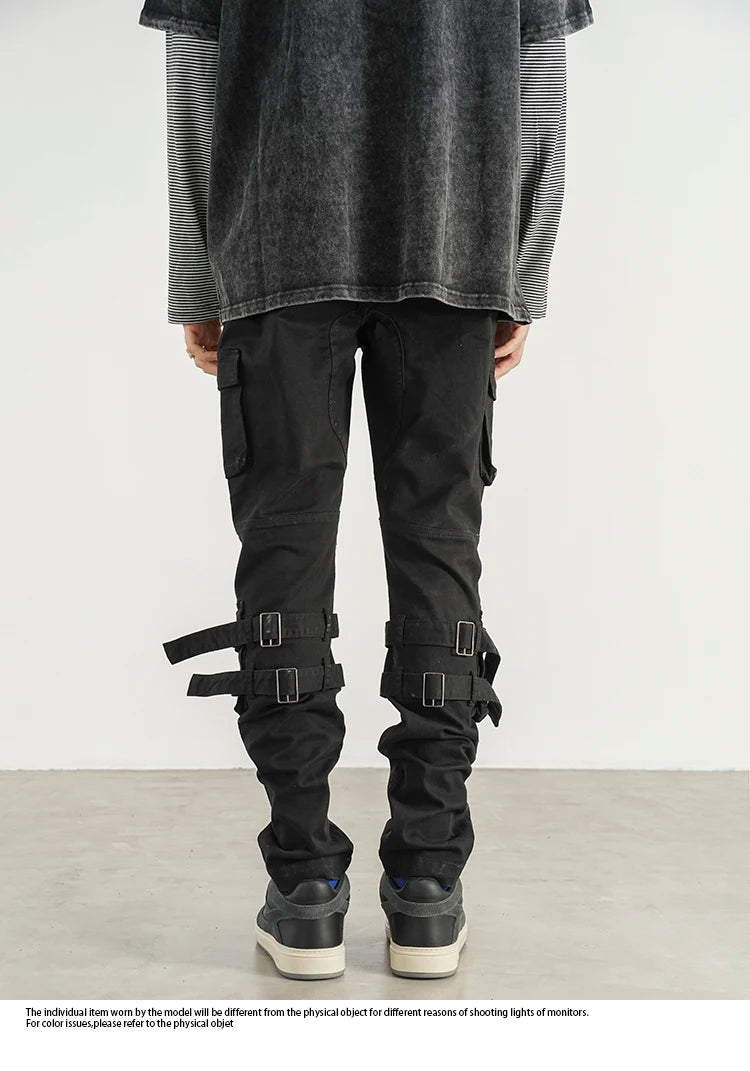 mens high street jeans casual hip hop military cargo pockets trousers new fashion slim fit zipper skinny denim pants joggers unique joggers style 1694