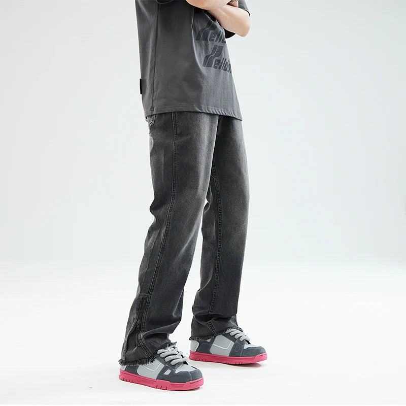 men streetwear hem zipper plus size distressed retro fashion loose casual denim pants jeans cityboy jeans trousers 28 40 ripped baggy denim
