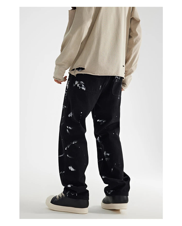 fashion graffiti printed denim jeans mens unisex casual zipper straight jeans streetwear hip hop loose black jean pants joggers unique joggers style 3272